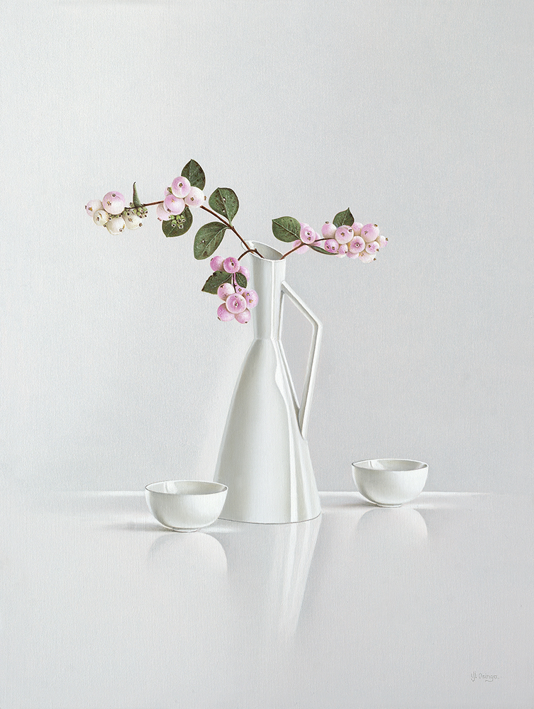 vaas met roze sneeuwbes yt osinga stilleven online
